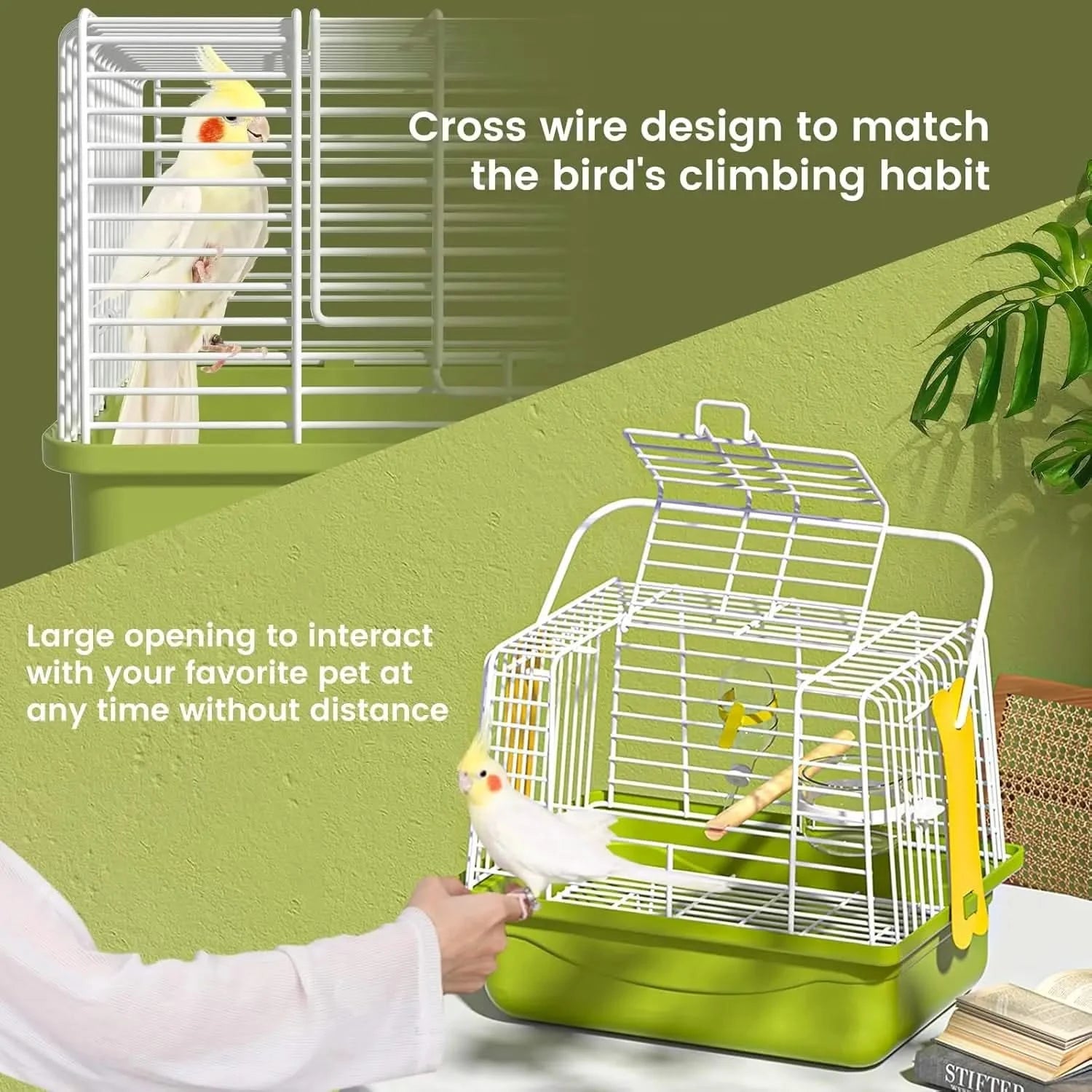 Secure Portable Green Travel Bird Cage for Parakeets, Small Animals & Accessories