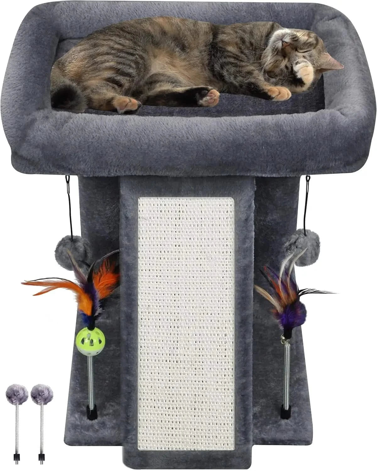 TWDEPART Compact Cat Tree: Sisal Scratching Post, Cozy Perch, Playful Balls