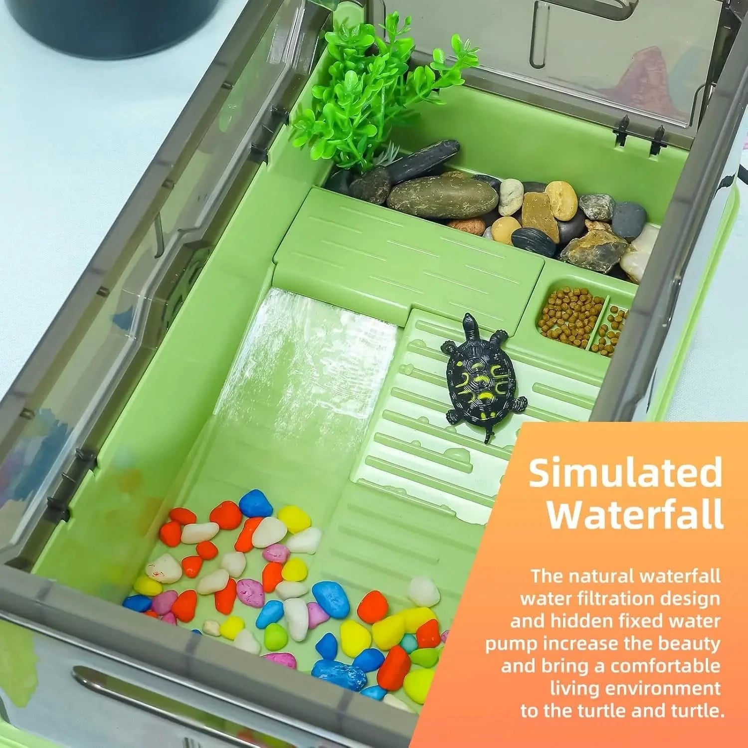 Complete Turtle Habitat Tank Kit: Fresh Filtration, Heat Lamp, Water Pump, Easy Care