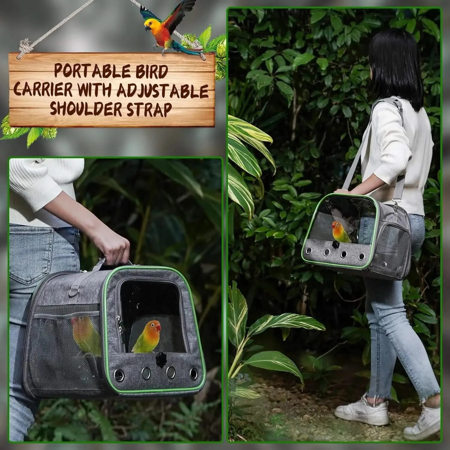 Suertree Portable Lightweight Bird Travel Carrier Cage with Stand & Easy-Clean Tray