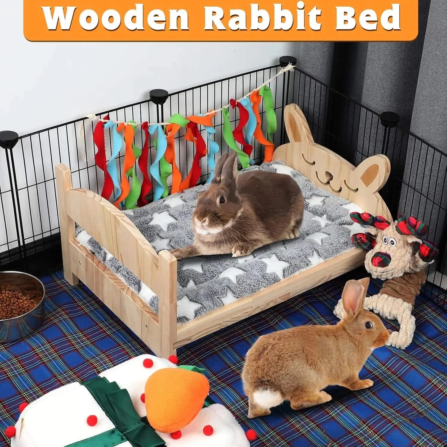 BWOGUE Large Wooden 2-in-1 Folding Rabbit Bed with Removable Comfort Cushion