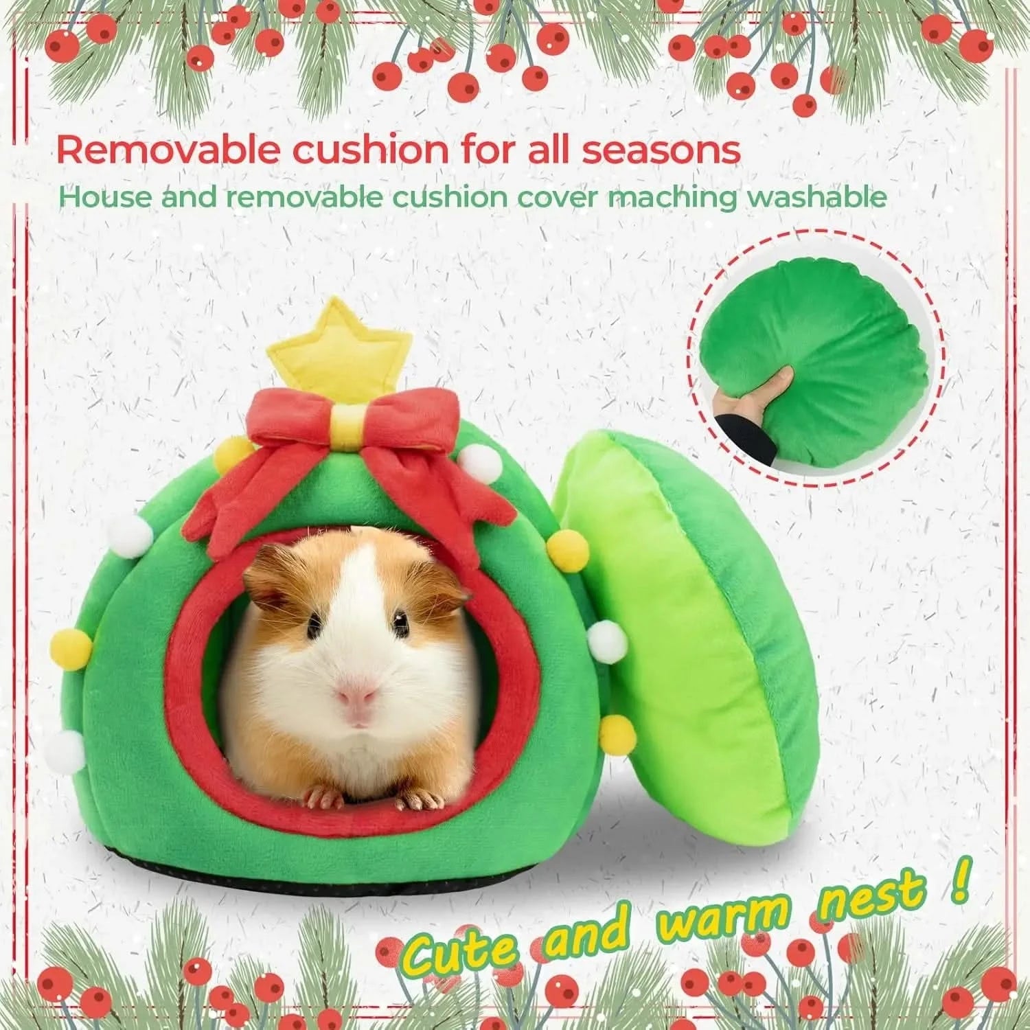 YUEPET Cozy Green Washable Small Animal Hideout Bed: Guinea Pig, Hamster, Hedgehog.