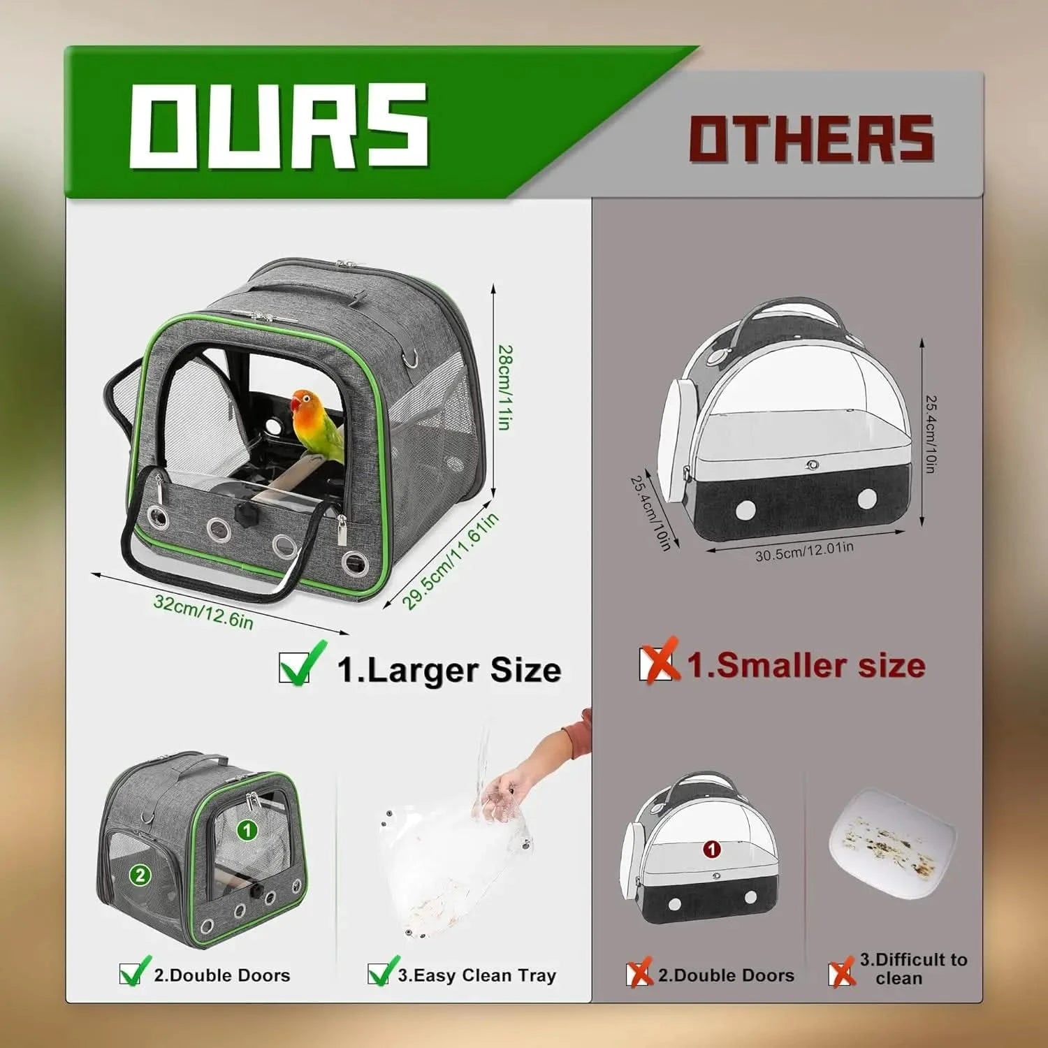 Suertree Portable Lightweight Bird Travel Carrier Cage with Stand & Easy-Clean Tray