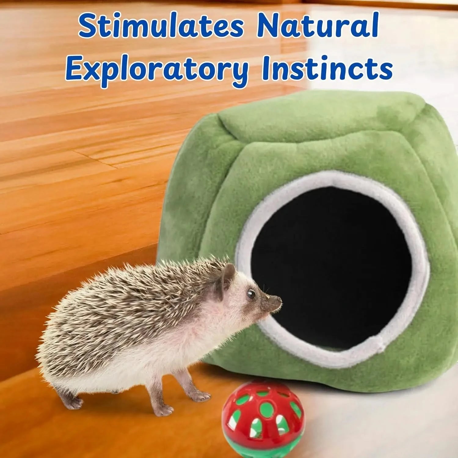 Cozy Green Small Animal Hideout Bed with Interactive Bell Toy