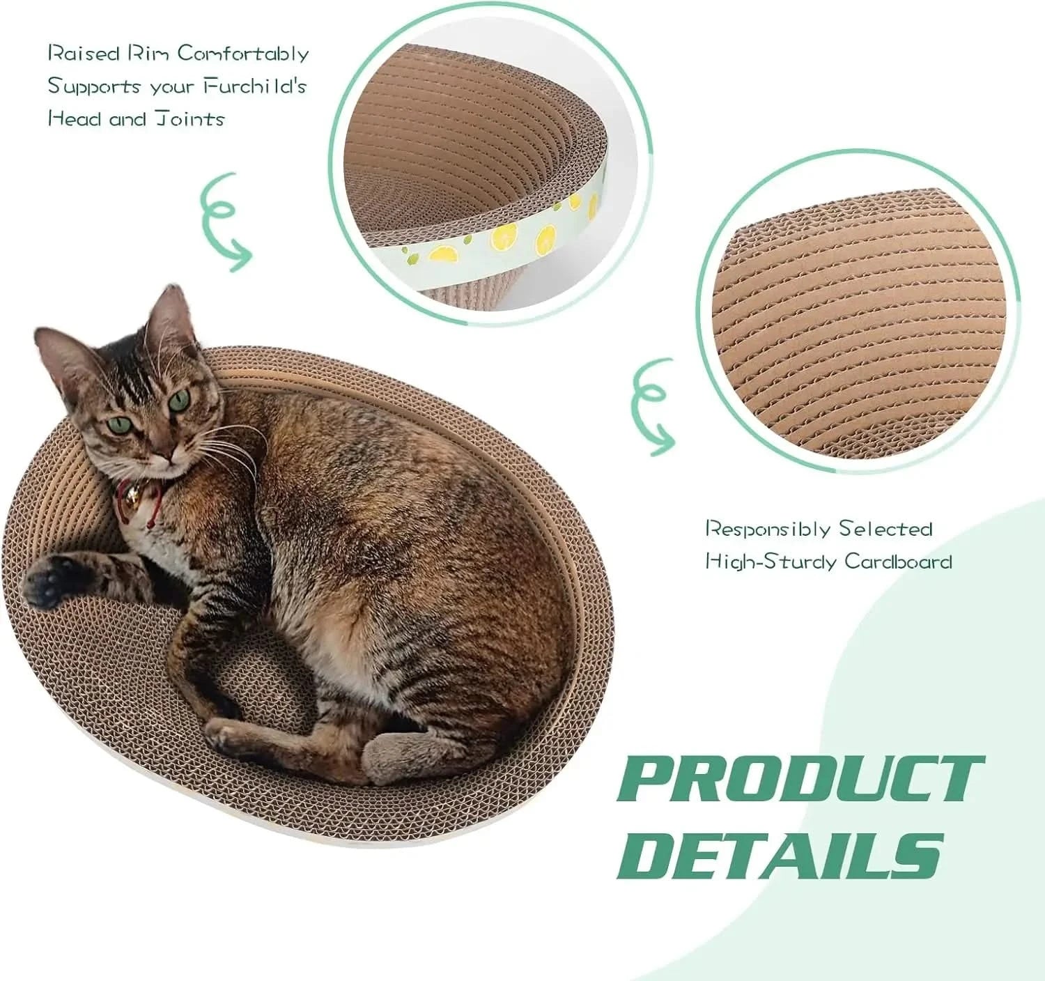 Durable Oval Cardboard Cat Scratcher Bed Lounger for Indoor Cats