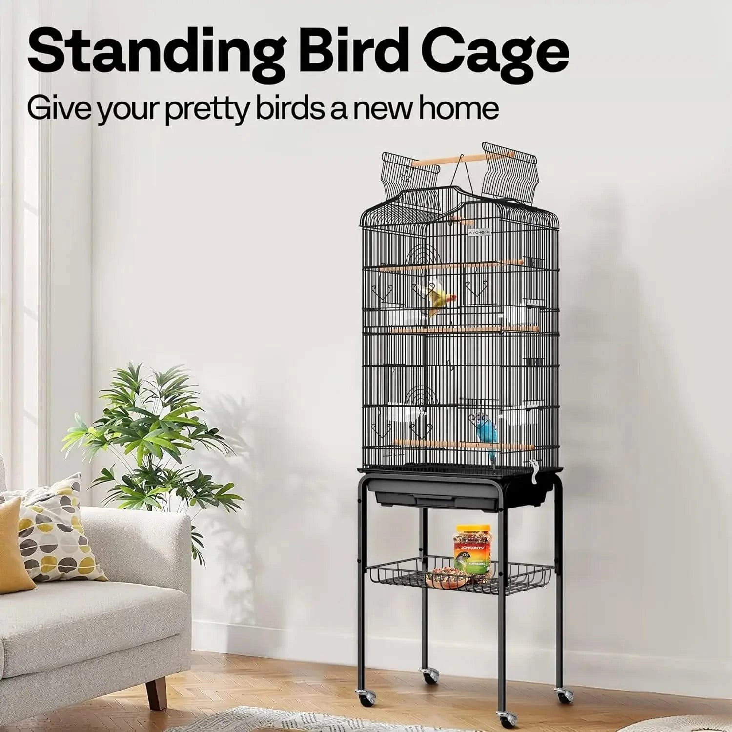 VIVOHOME 64-Inch Play Top Bird Cage: Rolling Stand for Parrots, Conures