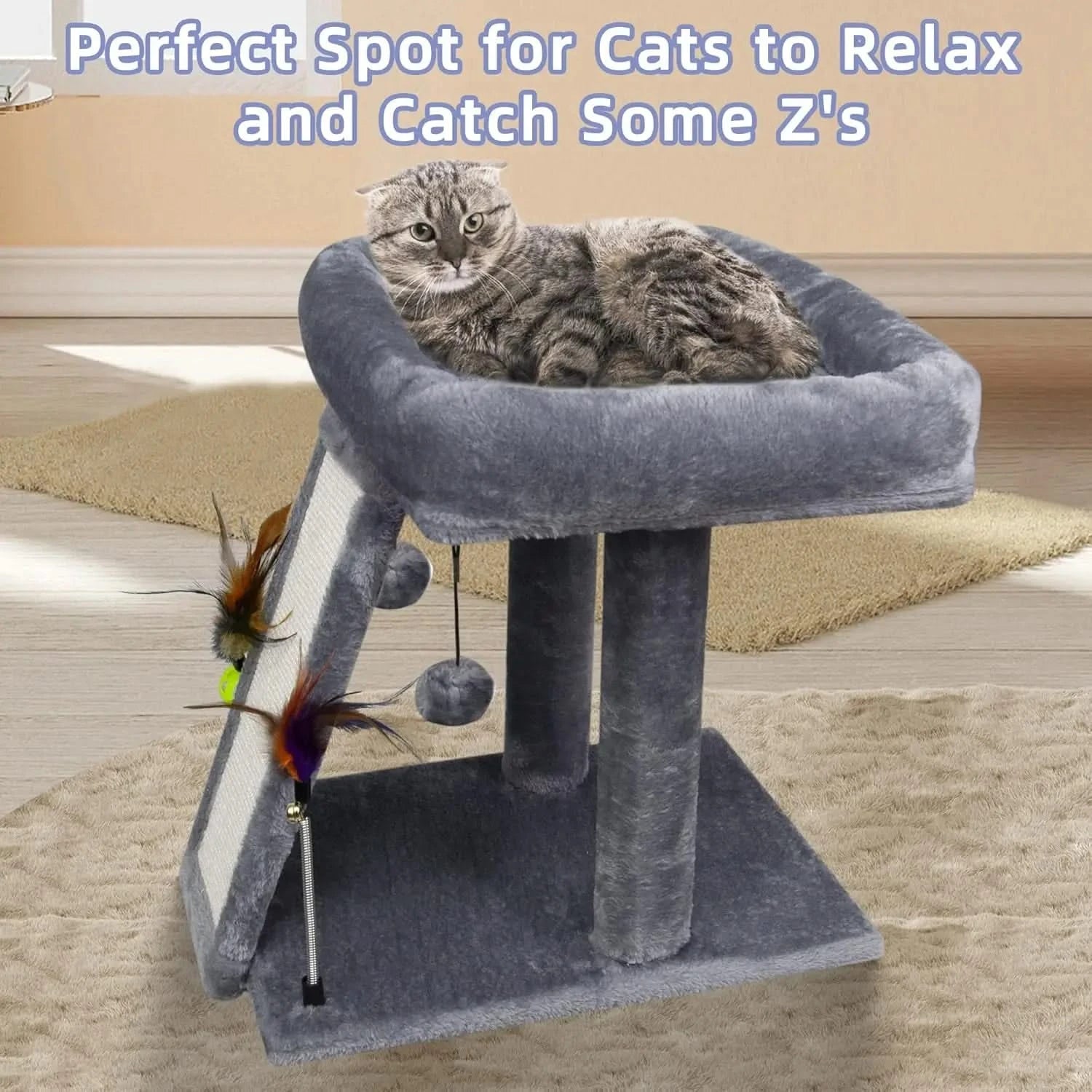 TWDEPART Compact Cat Tree: Sisal Scratching Post, Cozy Perch, Playful Balls
