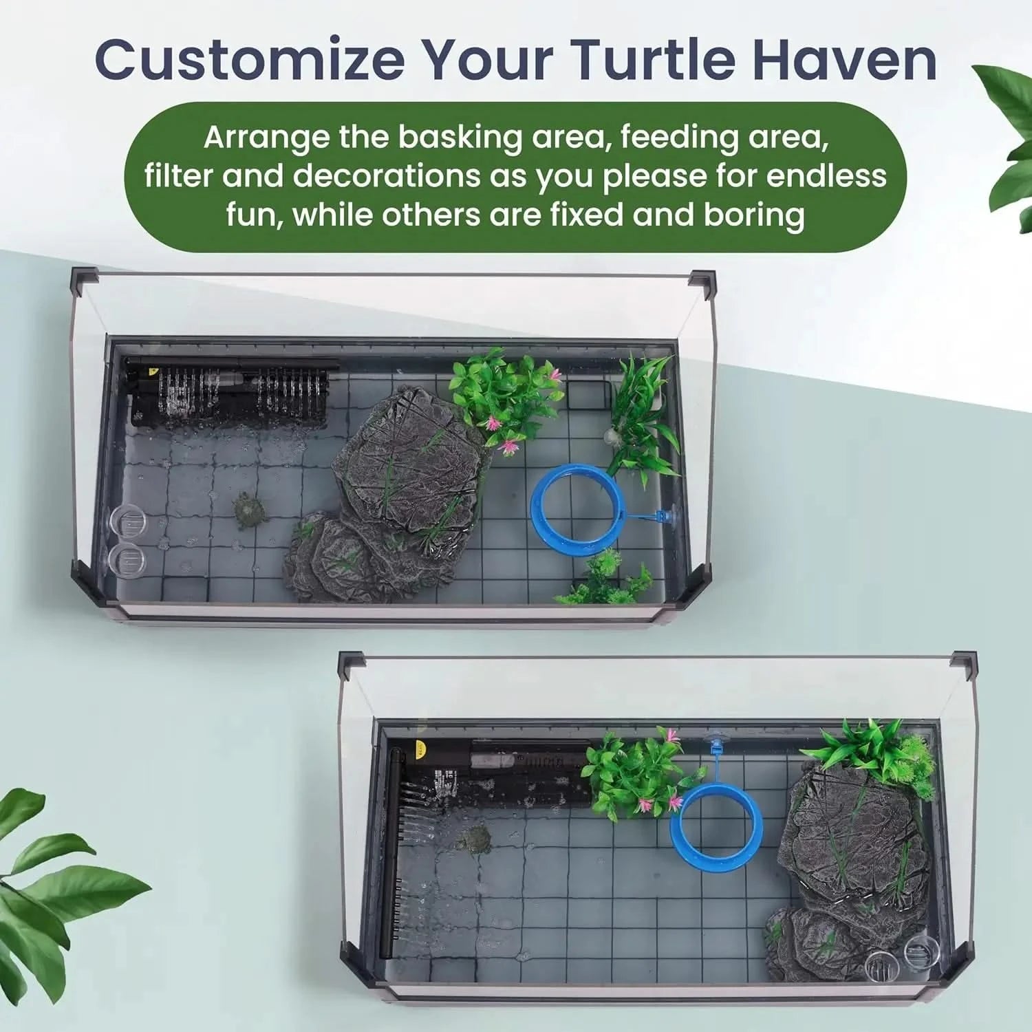 Premium Large Aquatic Turtle Starter Kit: Filter, UVB, Basking, Plants, Easy Clean