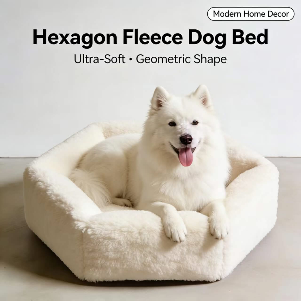 Hexagon Fleece Dog Bed , Ultra-Soft Geometric Shape White for Small-Medium Dogs