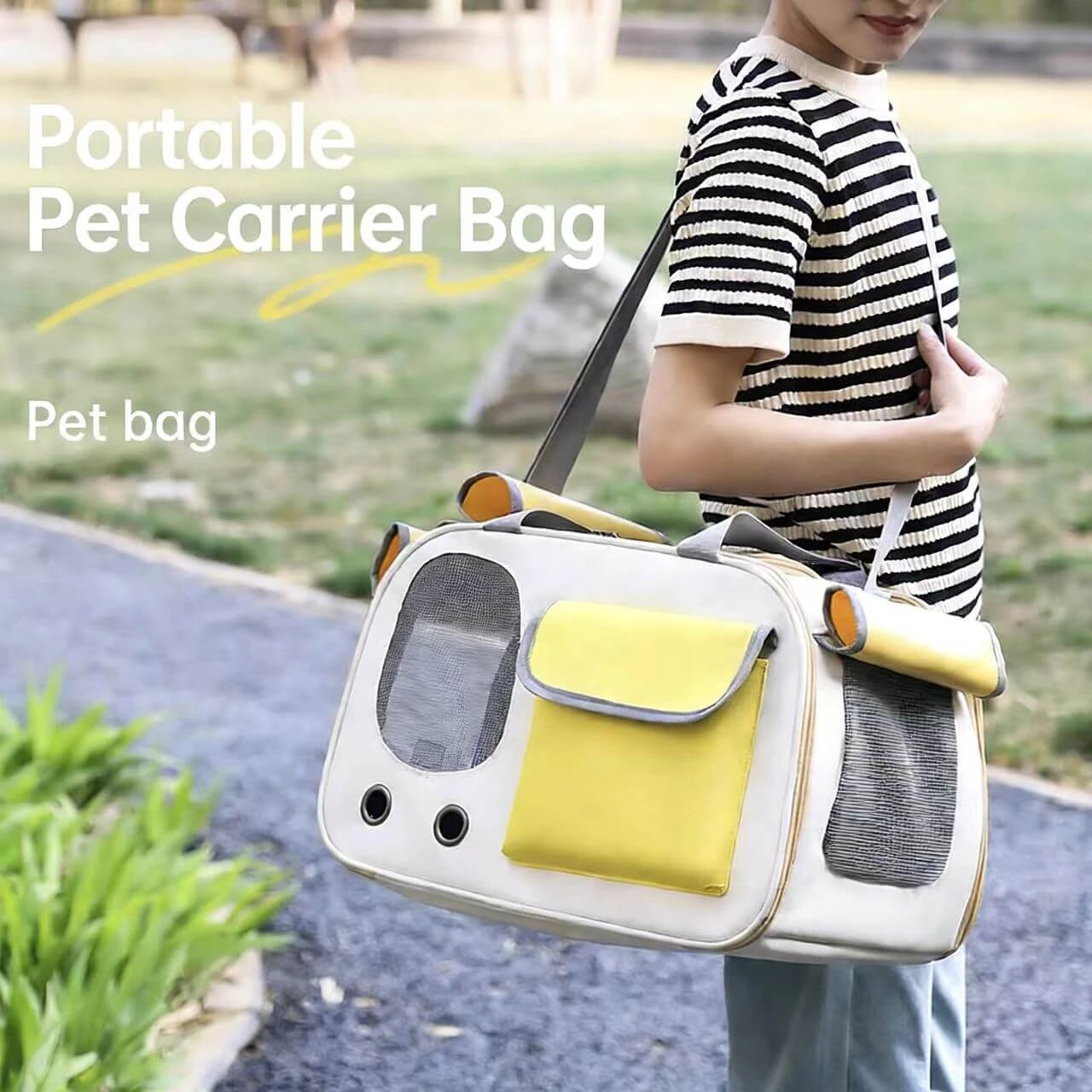 Wheeled Cat & Dog Carrier Bag - Airy Mesh, Travel-Friendly, Green