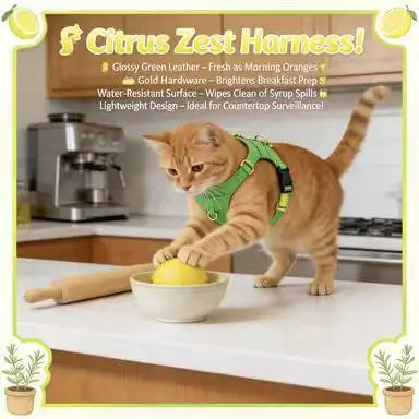 Luxury Escape-Proof Cat Harness: Adjustable Fit, Faux Leather (Bright Green)
