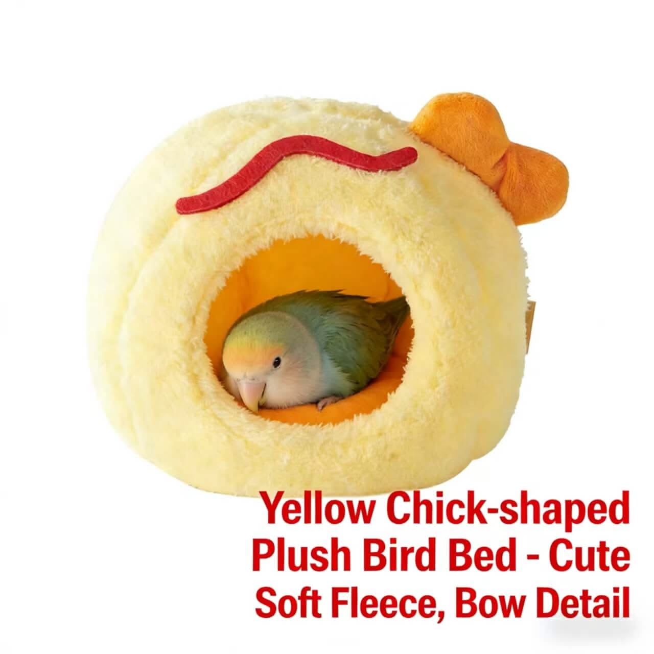 Cute Yellow Chick-shaped Plush Bird Bed: Soft Fleece, Bow Detail Nest for Parrots