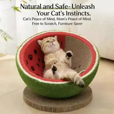 Watermelon Cat Scratcher: Rest & Scratch, Cute Fruit Design, Durable Surface (Green-Red)