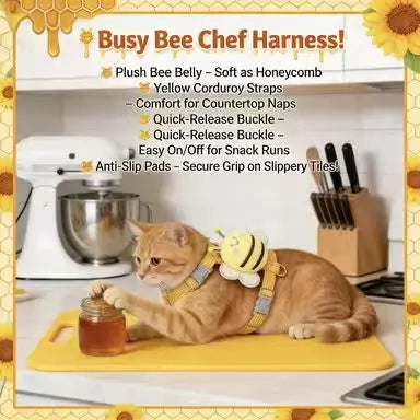 Escape-Proof Cat Harness & Leash: Adjustable Fit, Plush Bee Accent (Yellow)