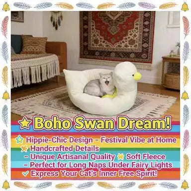 Duck-Shaped Cat Bed: Cozy Rest, Plush Surface, Cute Design (White-Yellow)
