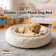 Double-Layer Plush Dog Bed , Cuddle Cushion Safe Stitching White&Beige for Small-Medium Dogs