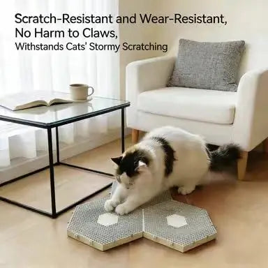 Modular Hexagon Cat Scratcher: Interlocking, Durable Mesh, Non-Slip Base (Beige)