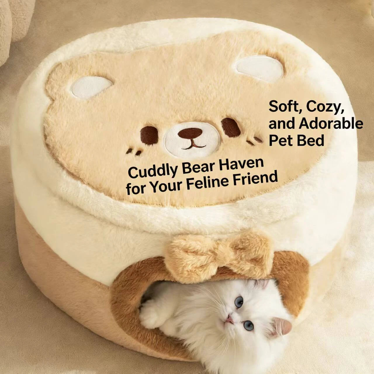 2-in-1 Pet Bed & Seat - Enclosed Cave, Cute Bear Pattern, Non-Slip Bottom
