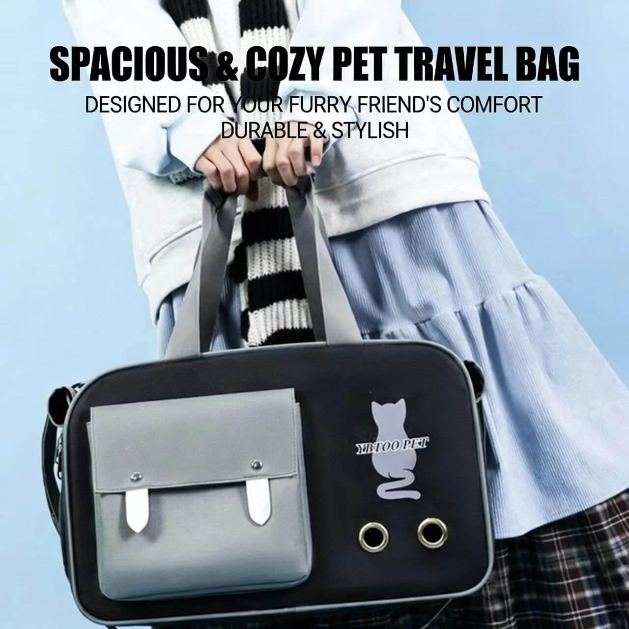 Travel Cat Carrier Bag - Lightweight, Adjustable Strap, Casual Style