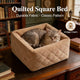 Cozy Pet Bed for Cats - Beige, Square, Corduroy Fabric, Quilted Design