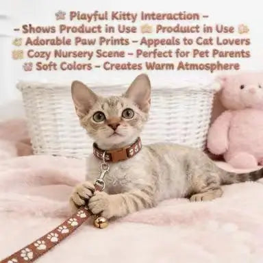 Adjustable Cat Collar & Leash Set: Bell Accent, Paw Print Design