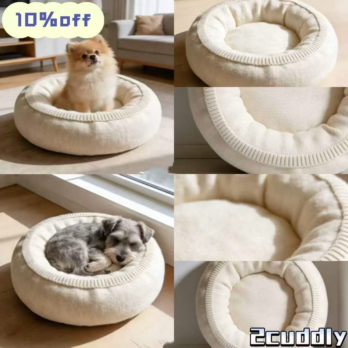 Cozy Knit Dog Bed, Soft Round Design Beige for Small-Medium Dogs