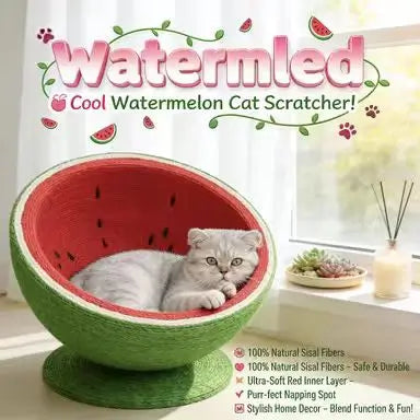 Watermelon Cat Scratcher: Rest & Scratch, Cute Fruit Design, Durable Surface (Green-Red)