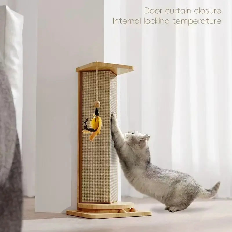 Wooden Cat Scratcher: Interactive Toys, Durable Surface, Minimalist Design