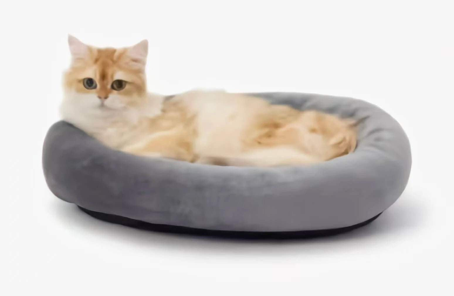 Soft Calming Pet Bed for Cats - Donut Design, Plush Material, Grey Round Nest