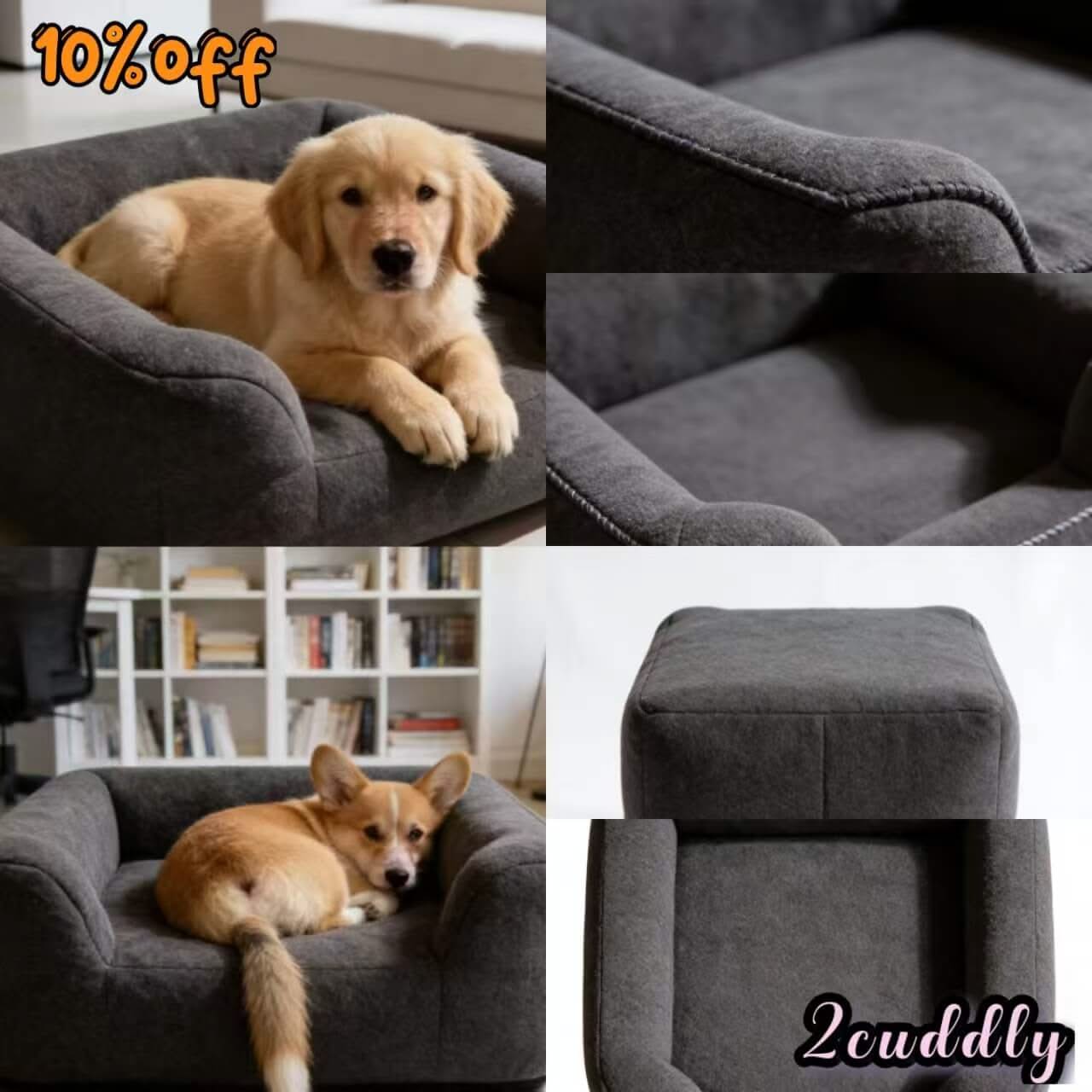 Minimalist Pet Bed for Dogs - Square, Grey, Modern Edge, Durable Fabric, Simple Design