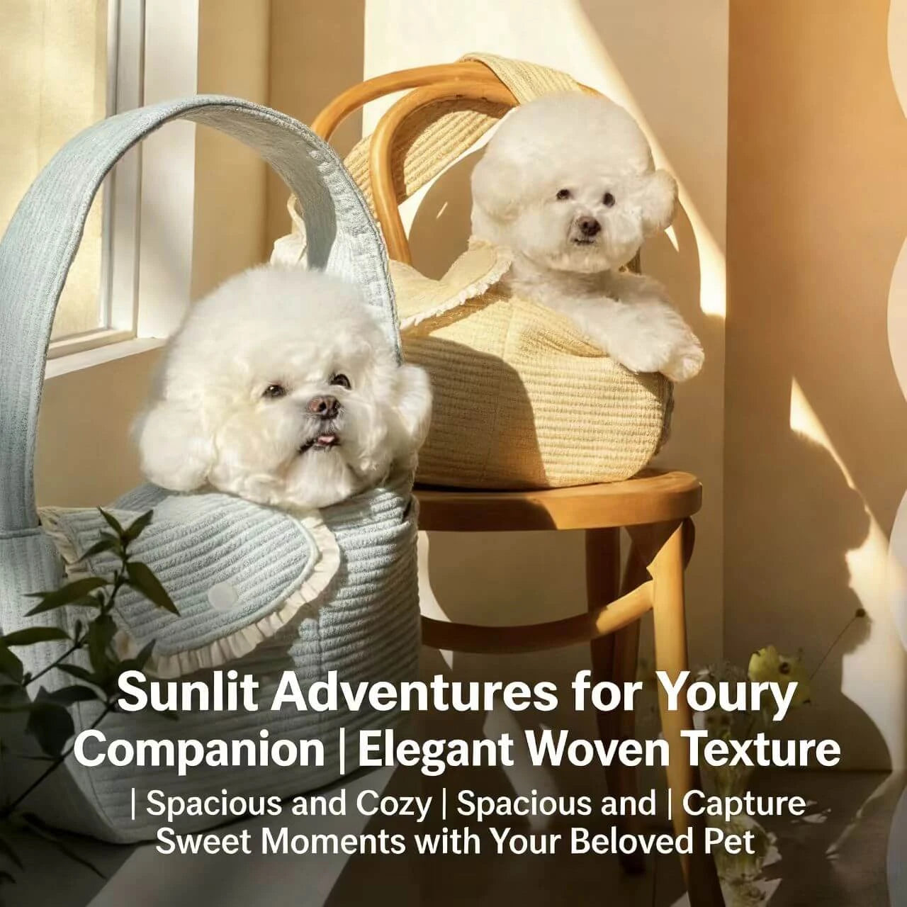 Stylish Cat & Dog Shoulder Bag - Ruffled Pocket, Soft Padded, Blue