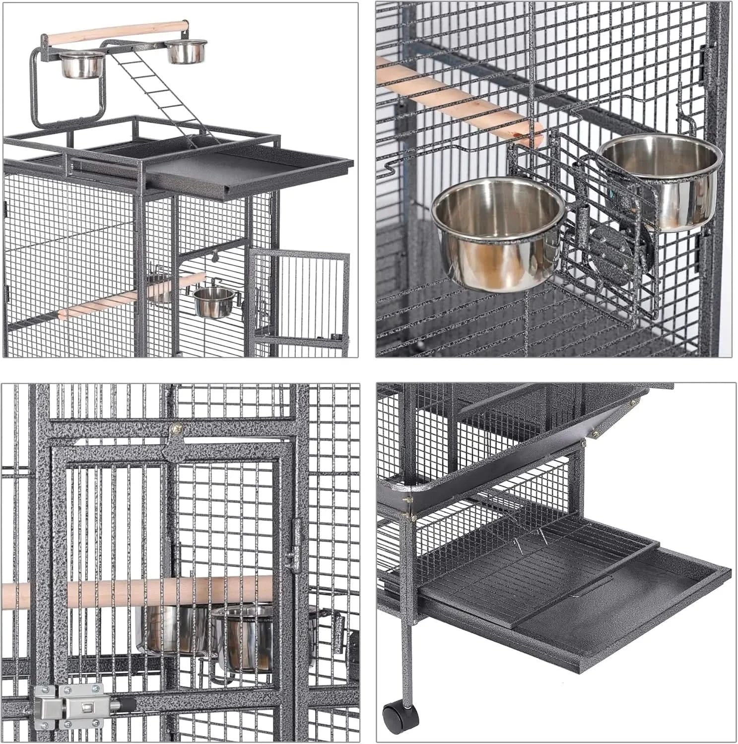 HSM 62-inch Rolling Wrought Iron Large Bird Flight Cage for Parrots