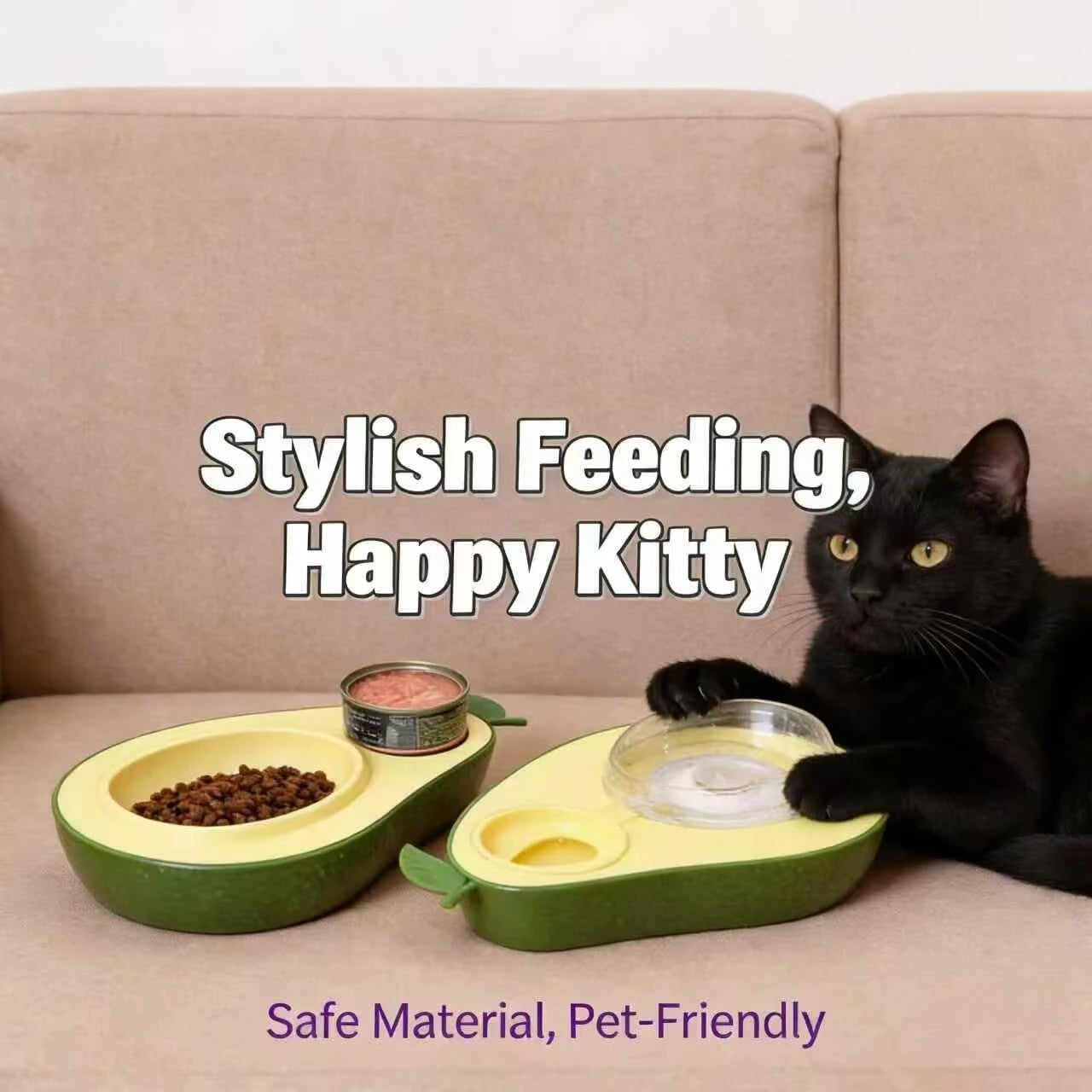 2-in-1 Avocado Pet Bowl - Food & Water Dispenser, Non-Slip Base
