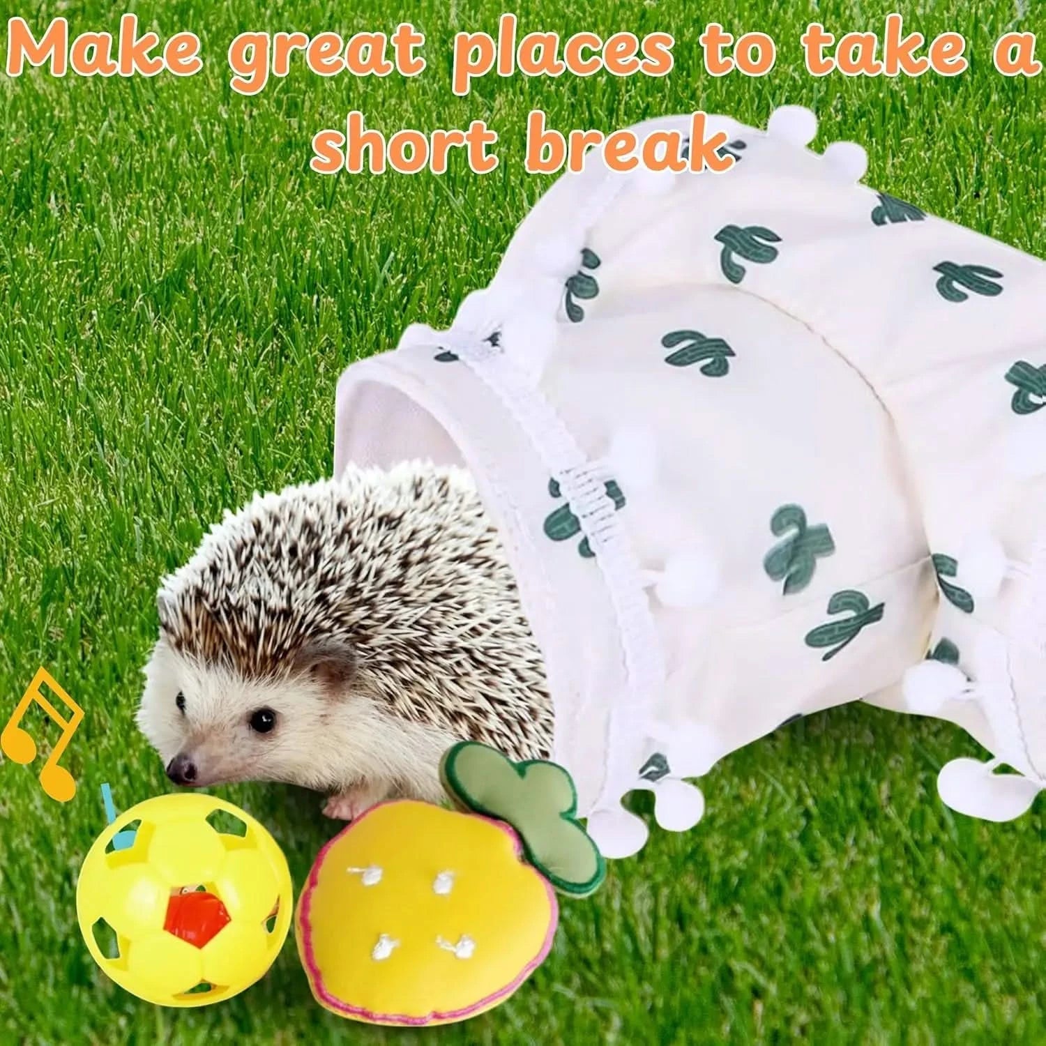 Interactive Hedgehog Hideout Tunnel with Bell Ball Toys for Small Pets