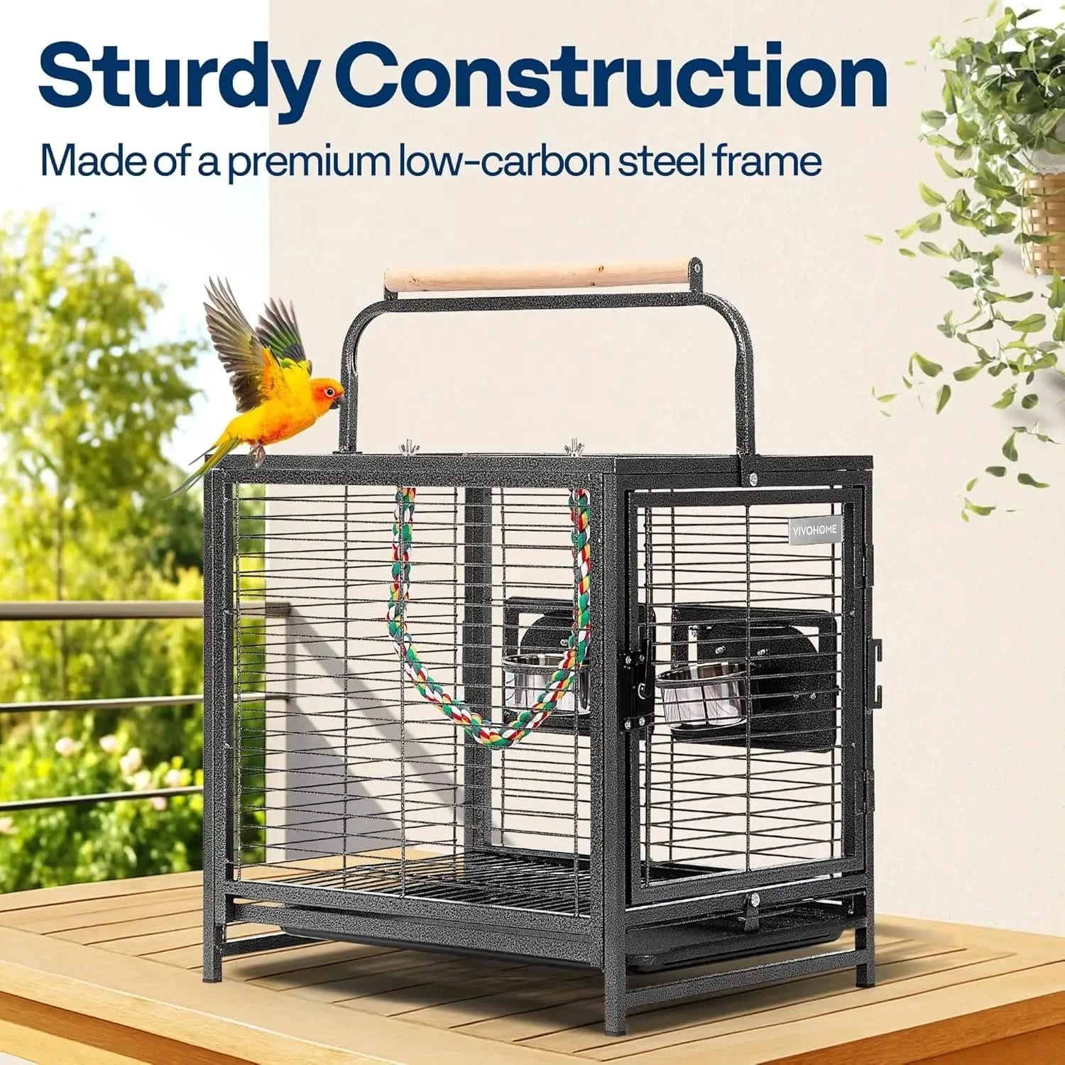 VIVOHOME 19-inch Wrought Iron Portable Bird Travel Carrier Cage for Parrots