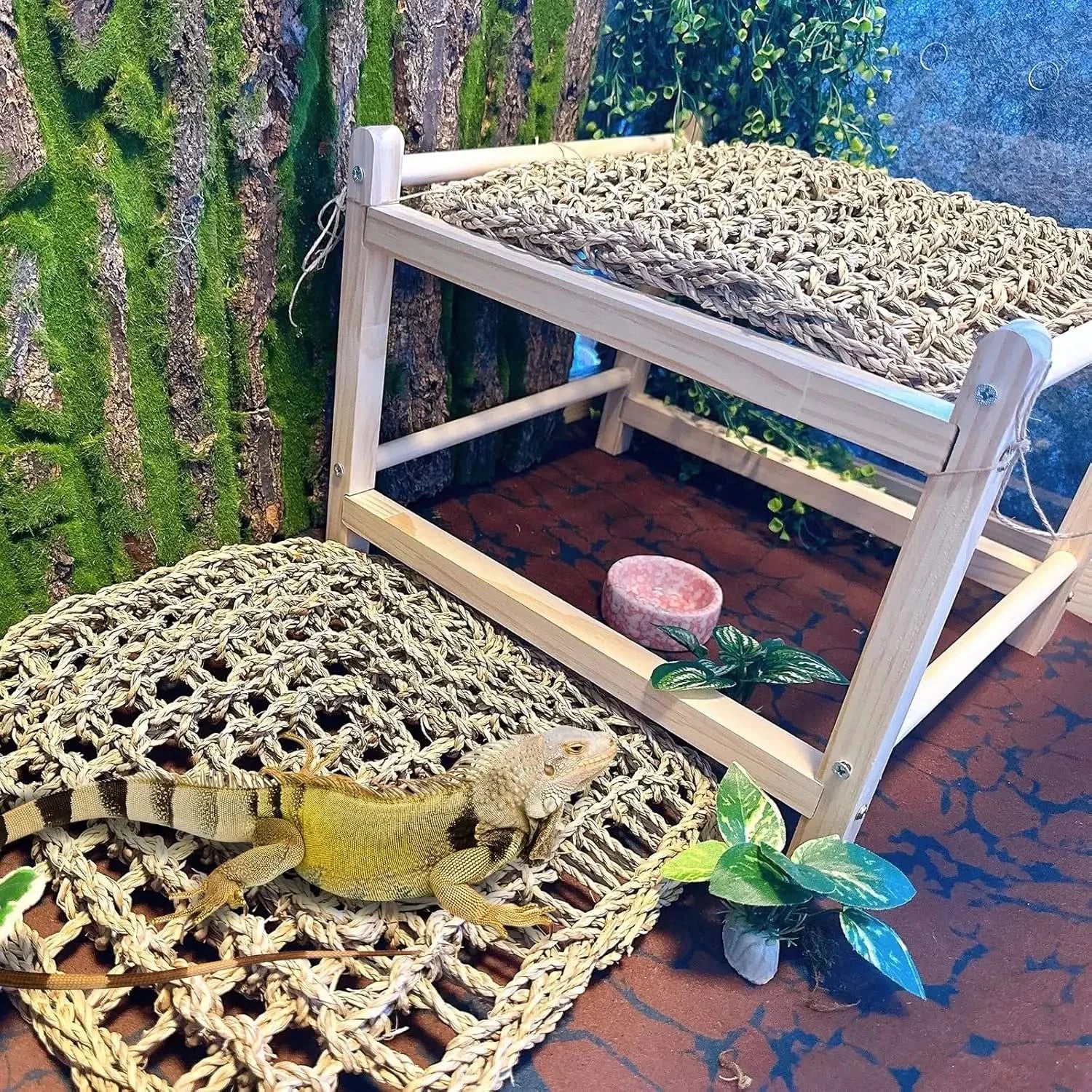 Tfwadmx Double-Layer Reptile Seagrass Hammock Bed – Cozy Lounger for Bearded Dragons, Geckos, Lizards