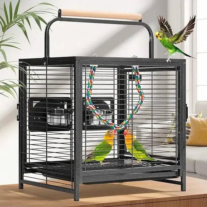 VIVOHOME 19-inch Wrought Iron Portable Bird Travel Carrier Cage for Parrots