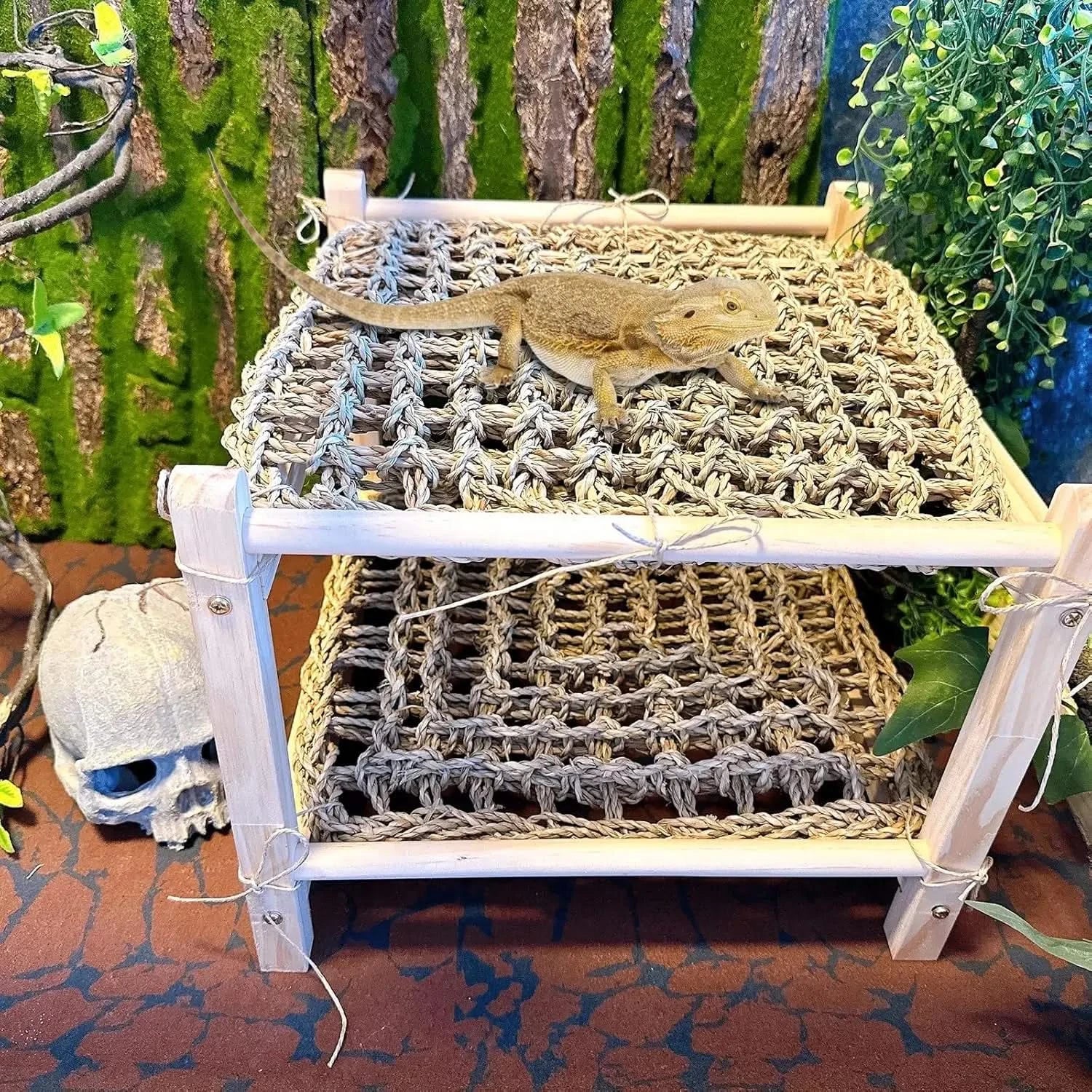 Tfwadmx Double-Layer Reptile Seagrass Hammock Bed – Cozy Lounger for Bearded Dragons, Geckos, Lizards