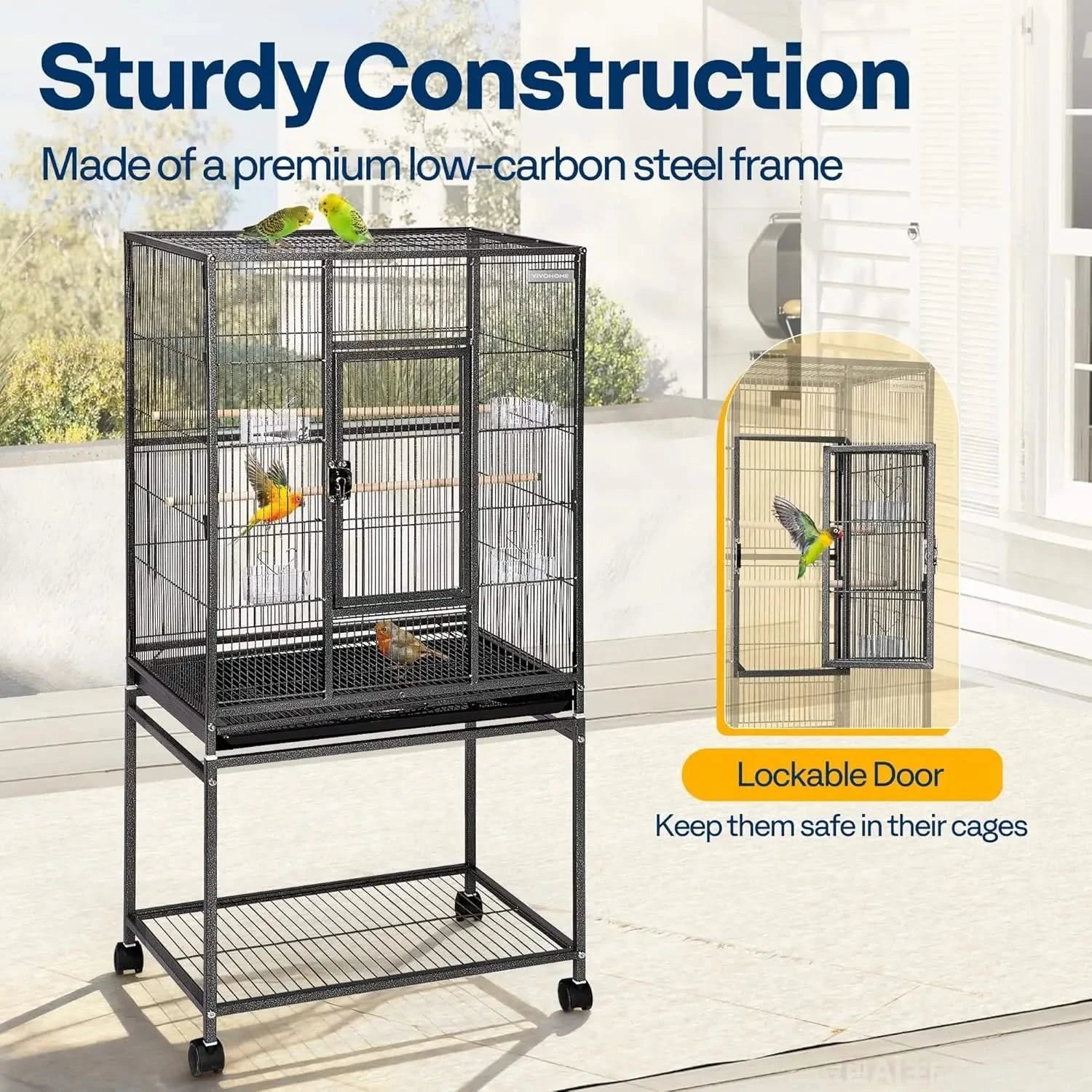 VIVOHOME 54-inch Wrought Iron Flight Cage, Rolling Stand for Pet Birds