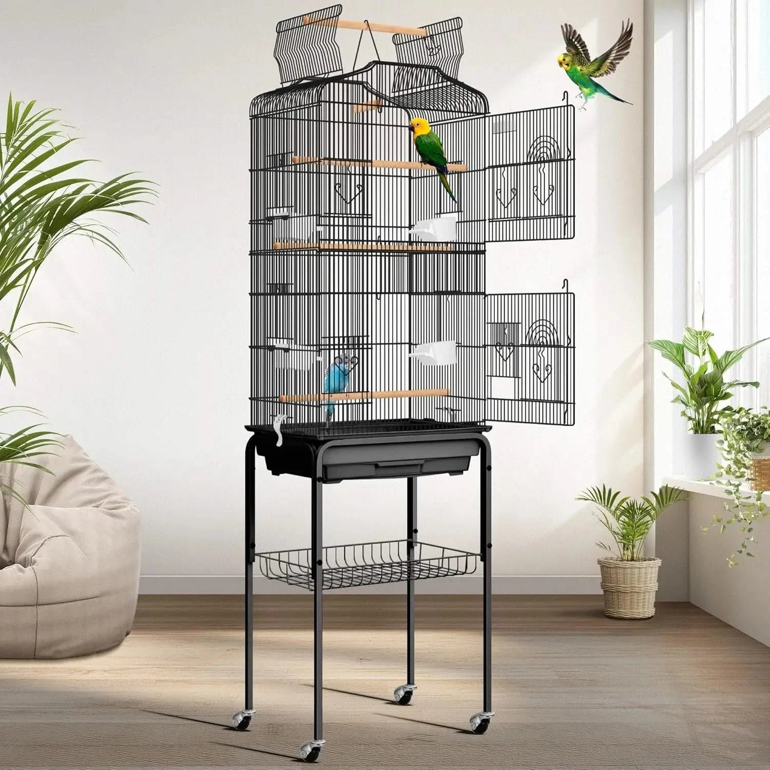 VIVOHOME 64-Inch Play Top Bird Cage: Rolling Stand for Parrots, Conures