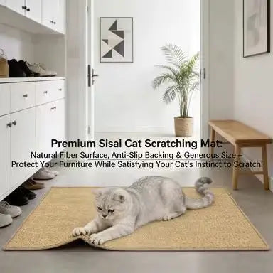 Rectangular Cat Scratcher Mat: Durable Sisal Surface, Simple Design (Natural Brown)