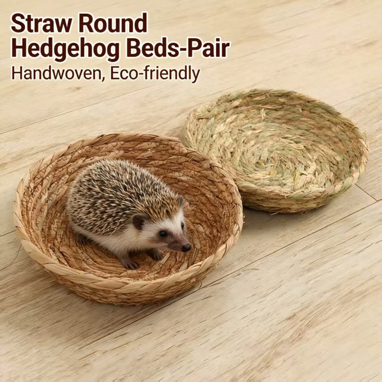 Eco-friendly Handwoven Straw Round Hedgehog Beds (Pair) for Hedgehogs