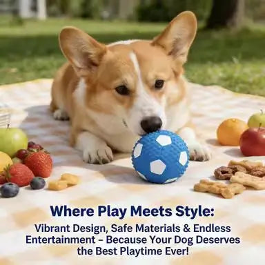Chew-Resistant Interactive Dog Toy: Soccer Shape, Blue Textured Soft Material