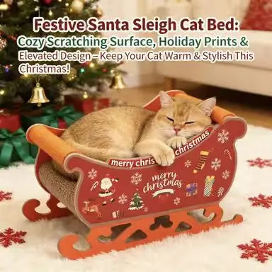 Christmas Sled Cat Scratcher: Rest & Scratch, Festive Design, Durable Surface