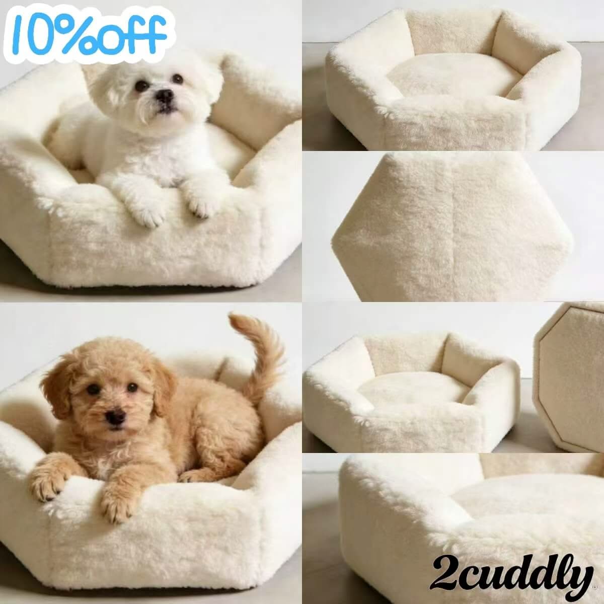 Hexagon Fleece Dog Bed , Ultra-Soft Geometric Shape White for Small-Medium Dogs