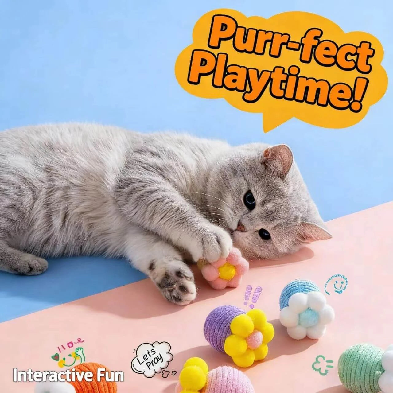 Flower & Yarn Cat Toy Set - Interactive Play, Multi-Color, Safe & Soft