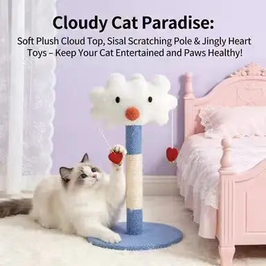 Cloud-Face Cat Scratcher: Scratch-Resistant, Hanging Toys, Blue-White Cute Design