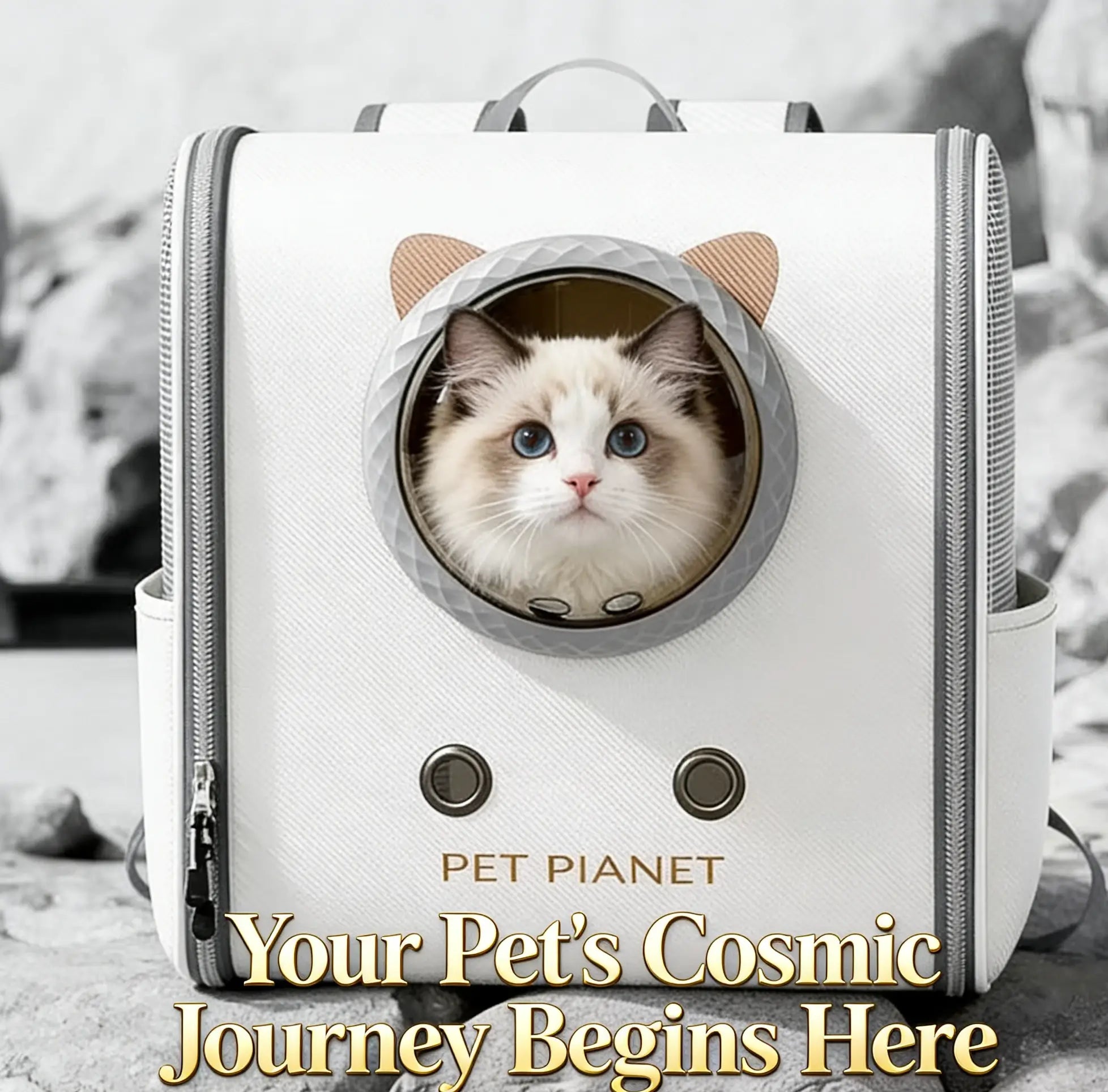 Breathable Panoramic Pet Backpack Carrier for Cats, White Cat Ear Space Capsule