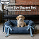 Sturdy Industrial-Chic Pet Bed for Dogs - Blue Denim, Square, Bow Straps