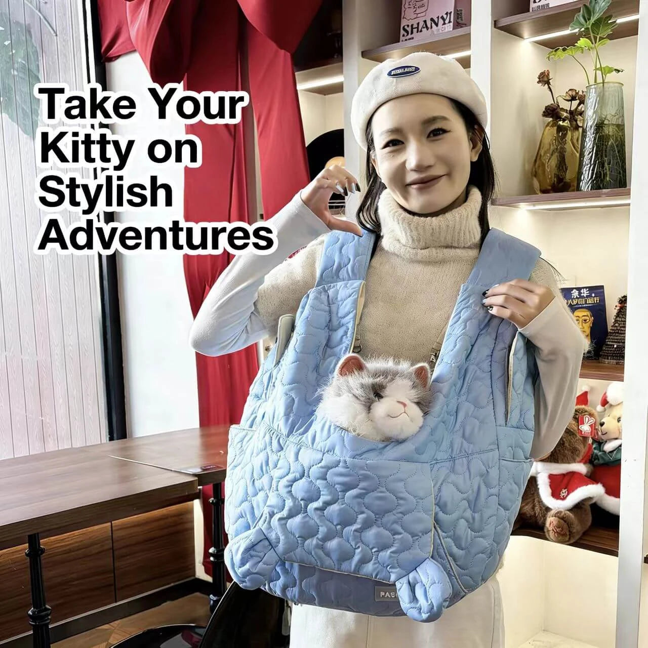 Travel Cat & Dog Carrier - Adjustable Strap, Soft Padded, Beige